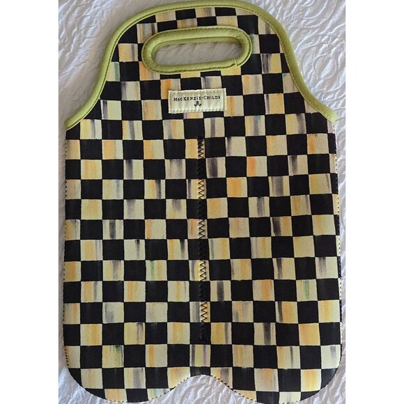 Mackenzie Childs Courtly Check Insulated Neoprene Wine Bottle Tote Carrier - Picture 1 of 3